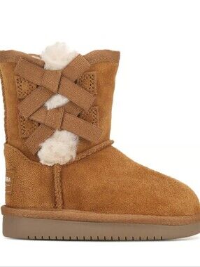 Koolaburra Chestnut Suede Faux-Shearling Kids Boots